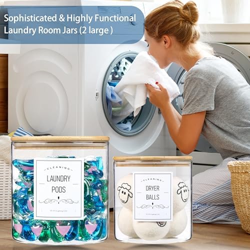 Glass Jars for Laundry Room Organization - Bamboo Lid Durable Eco-Friendly