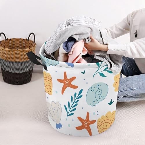 MEIKKO Sea Shells And Starfish Laundry Basket Waterproof Foldable with Handles