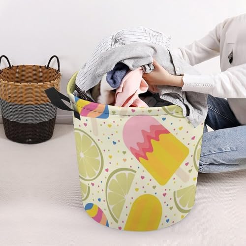 Lemon Ice Cream Laundry Hamper Summer Popsicles Basket Organizer