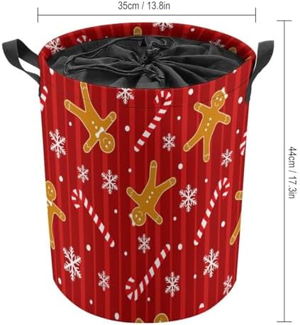 Laundry Basket Christmas Red Waterproof Foldable Storage Hamper with Handles Drawstring
