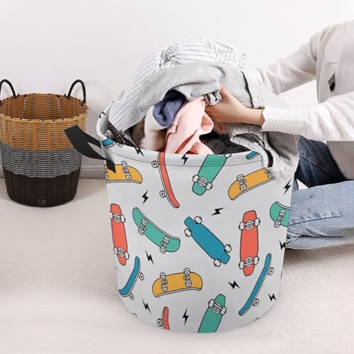 MEIKKO Hand Drawn Skateboarding Laundry Hamper Waterproof Clothes Basket with Easy Carry Handles