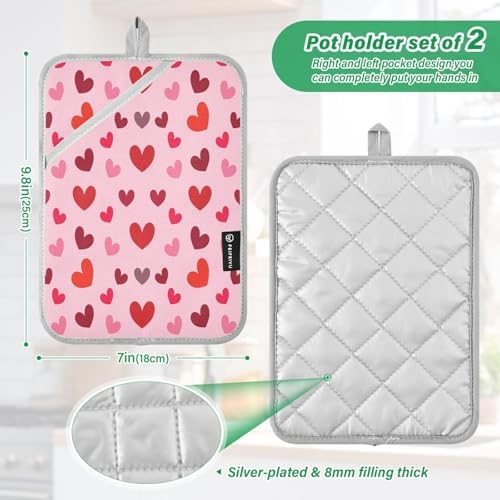 Cute Hearts Potholders Set Essential Heat-Resistant Potholders for Ovens Kitchens