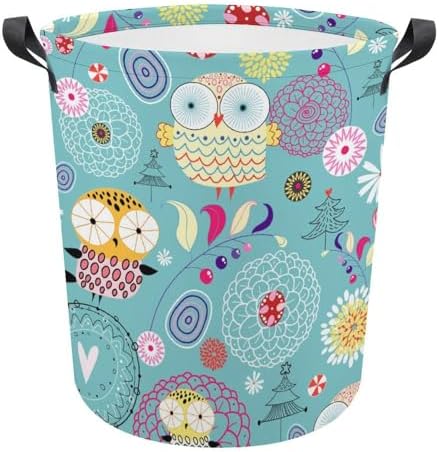 MEIKKO Flower Cute Owls Laundry Hamper