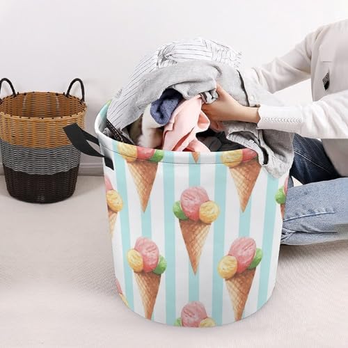 Cute Ice Cream Laundry Hamper Watercolor Blue Plaid