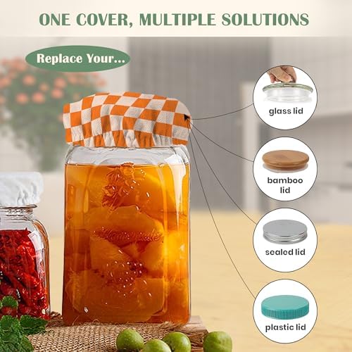 Sourdough Starter Cloth Covers Jars Orange Chessboard Design 5 Pack