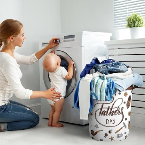 Happy Fathers Day Laundry Hamper with Waterproof Design and Carry Handles