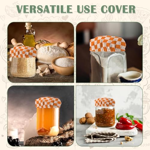 Sourdough Starter Cloth Covers Jars Orange Chessboard Design 5 Pack