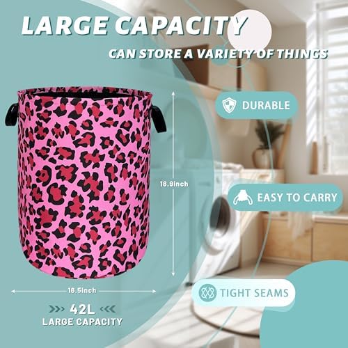Pink Leopard Print Laundry Hamper