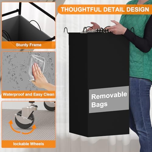 Sturdy 2-Bag Laundry Hamper with Lockable Wheels