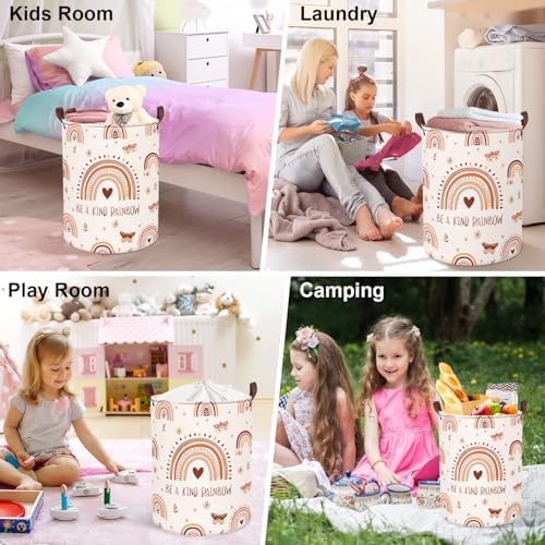 Clastyle 45L Boho Rainbow Washable Hamper with Handle Pink