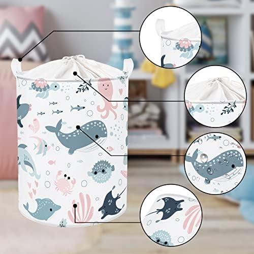 Clastyle Marine Animals Bubbles Kid Laundry Basket with Lid Foldable Pink Mermaid