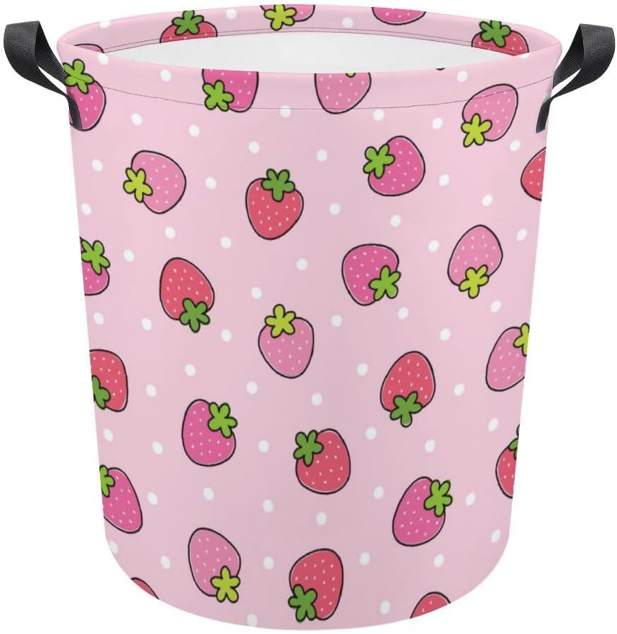 Stylish Pink Strawberry Laundry Hamper for Space-Saving Storage