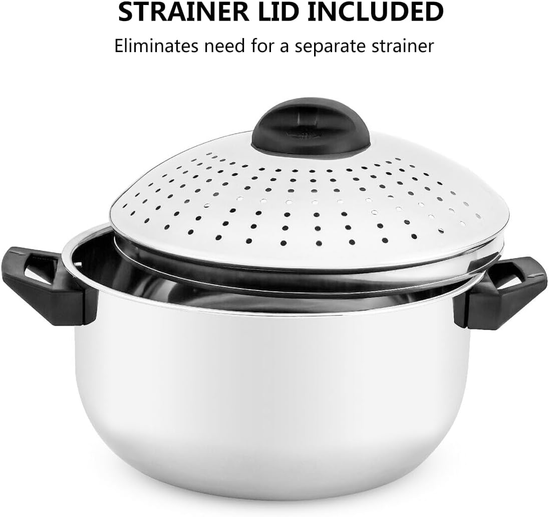 48 qt Stainless Steel Pasta Pot with Strainer Lid and Locking Feature