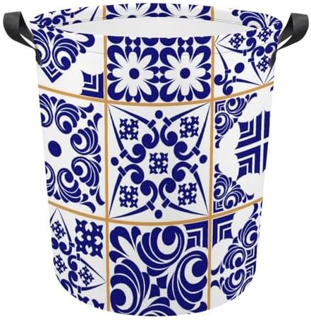Blue Patchwork Tile Laundry Basket