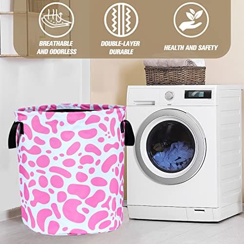 Pink Cow Print Foldable Laundry Basket Organizer