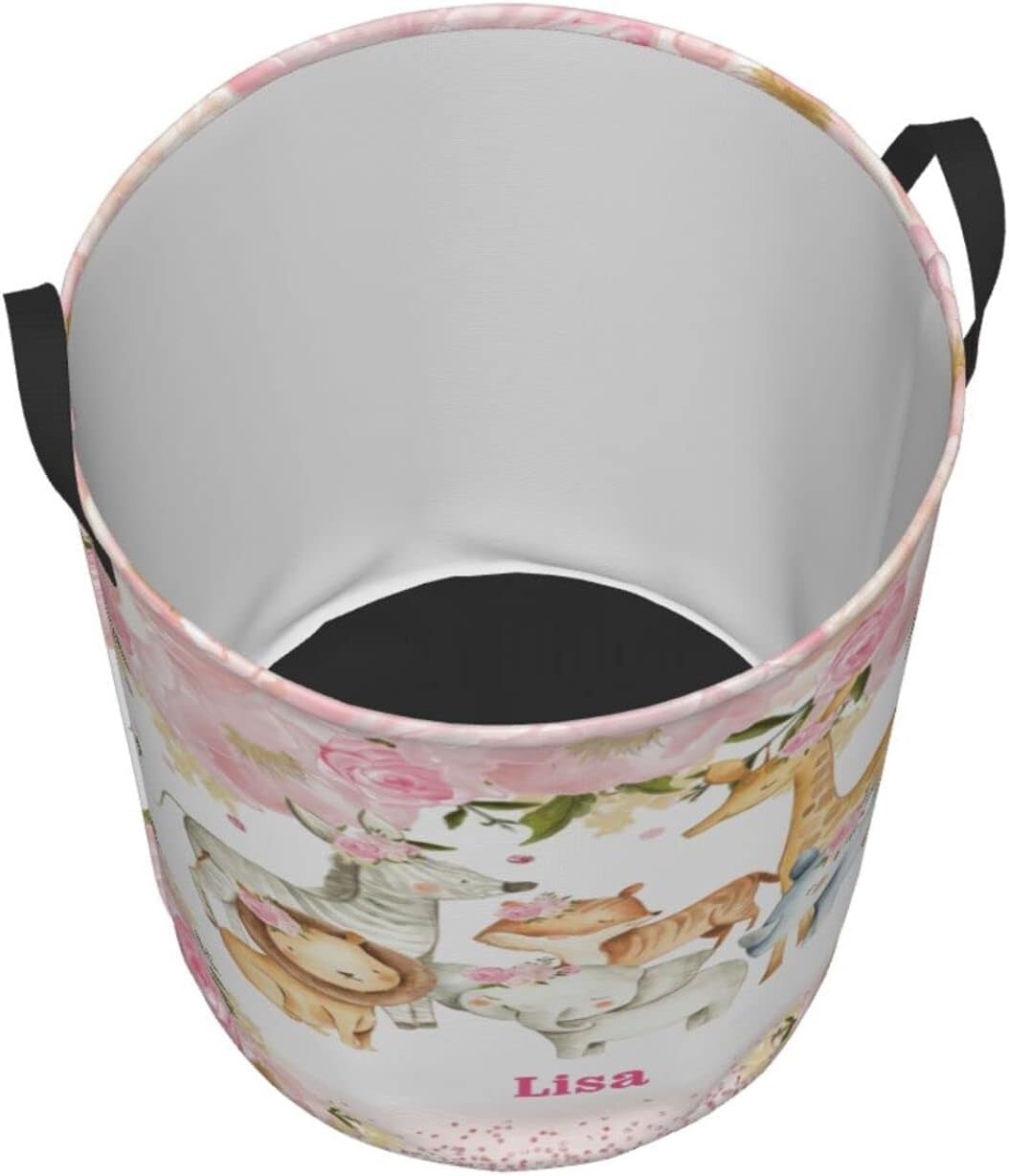 Custom Giraffe Lion Pink Flower Blanket Name Laundry Basket