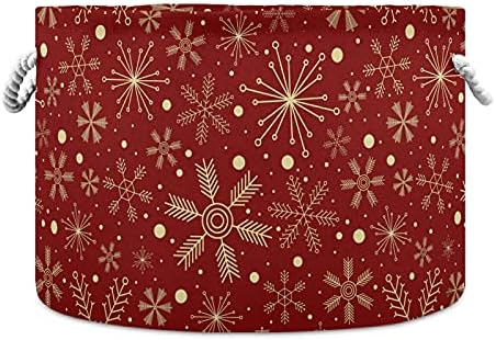 Stylish Christmas Storage Basket for Laundry with Dark Red Snowflakes Design