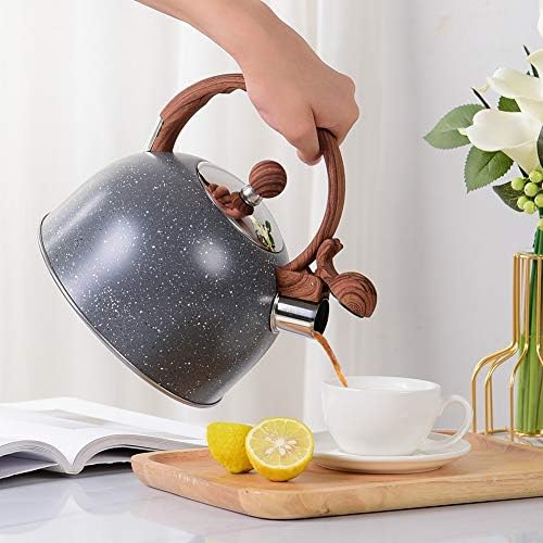 VONIKI 25 Quart Whistling Tea Kettle with Wood Pattern