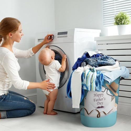 Happy Fathers Day Laundry Hamper with Funny Sunglasses Waterproof and Collapsible