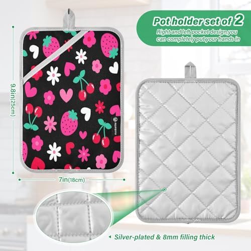 Kcldeci - Cute Strawberry Cherry Heart Potholders for Baking