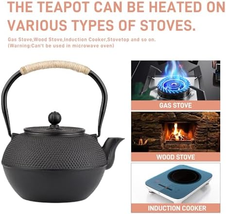 SECHUDIO Japanese Tetsubin Cast Iron Teapot 1200ml Black