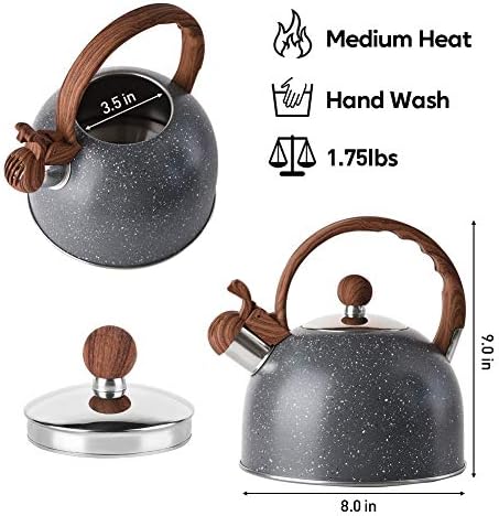 VONIKI 25 Quart Whistling Tea Kettle with Wood Pattern
