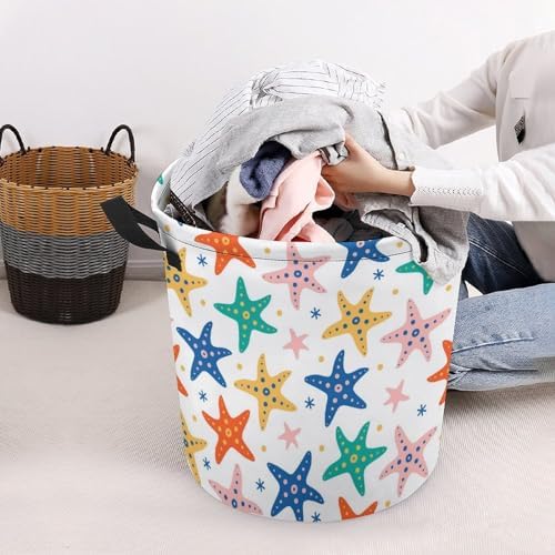 Starfish Seamless Pattern Laundry Hamper Underwater Waterproof Clothes Basket with Easy Carry Handles