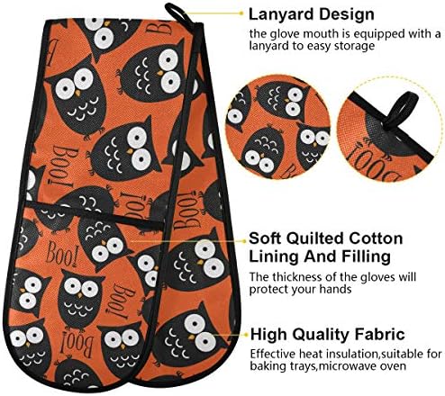 ZZXXB Halloween Owl Boo Double Oven Mitt Heat Resistant Kitchen Gloves