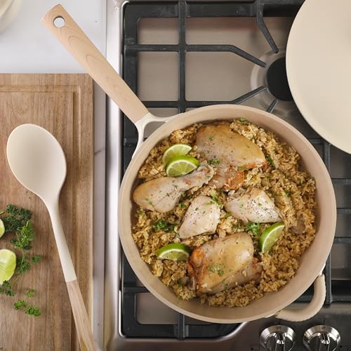Gibson Elite Folkstone Ceramics 13-Piece Cookware Set WInduction Safe Linear White Handle
