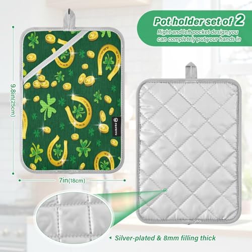Kcldeci Heat Resistant Potholders Green Patricks Day Set 2Pack