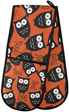 ZZXXB Halloween Owl Boo Double Oven Mitt Heat Resistant Kitchen Gloves
