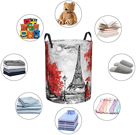 Red Eiffel Tower Influencer Large Waterproof Laundry Basket wHandle Storage