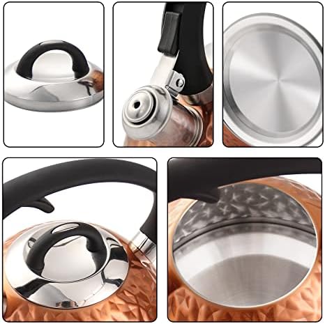 Sturdy Copper Tea Kettle with Unique Buttons and Whistle