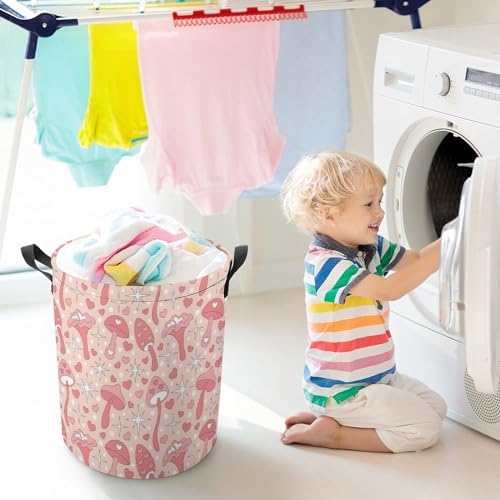 Rainbow Retro Mushroom Laundry Basket