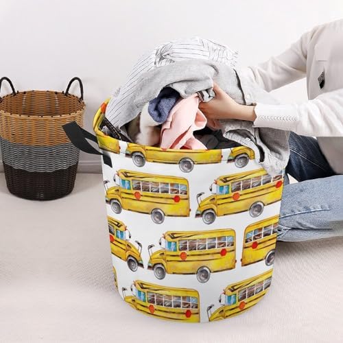MEIKKO Cute Yellow Bus Laundry Hamper Waterproof Clothes Basket