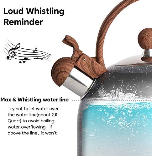 VONIKI 25 Quart Whistling Tea Kettle with Wood Pattern