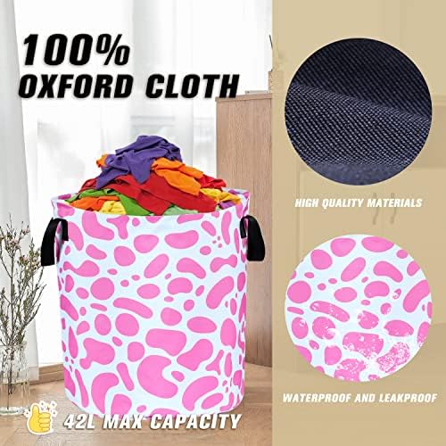 Pink Cow Print Foldable Laundry Basket Organizer