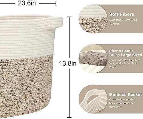Fixwal Large Rope Laundry BasketSturdy Stylish Storage Basket