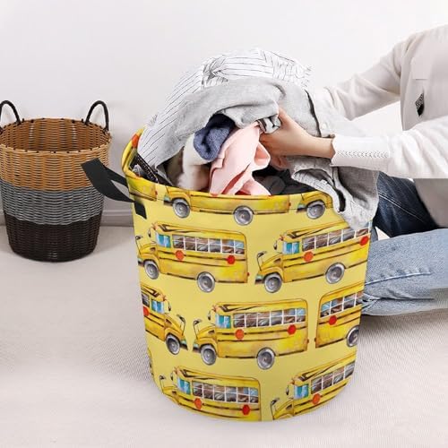 Cartoon Yellow Bus Laundry Basket