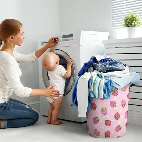 Stylish Pink Strawberry Laundry Hamper for Space-Saving Storage
