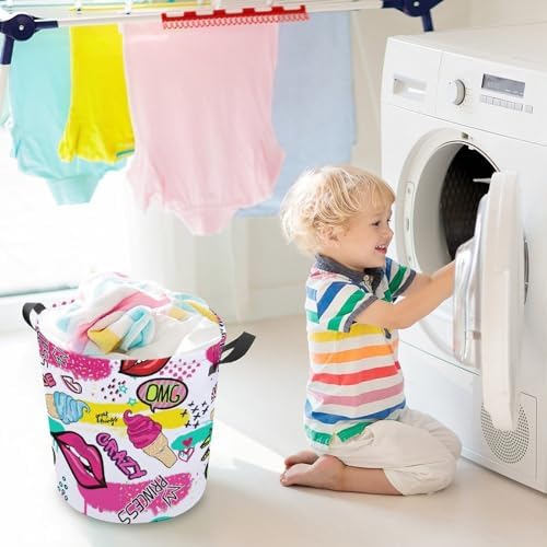 MEIKKO Cute Lips Stickers Laundry Hamper with Handles