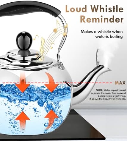DCLOBTop 23 Quart Round Stovetop Tea Kettle with Silver Mirror Finish