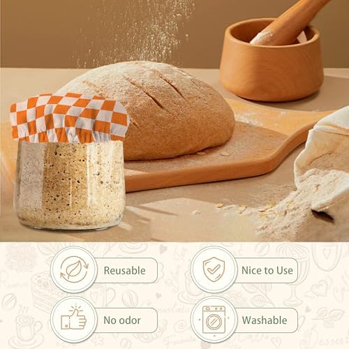 Sourdough Starter Cloth Covers Jars Orange Chessboard Design 5 Pack