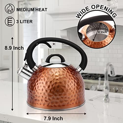 Sturdy Copper Tea Kettle with Unique Buttons and Whistle
