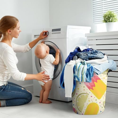 Lemon Ice Cream Laundry Hamper Summer Popsicles Basket Organizer