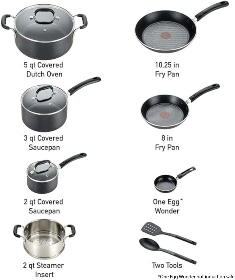 T-Fal Experience Nonstick 12-Piece Cookware Set Induction Oven Safe