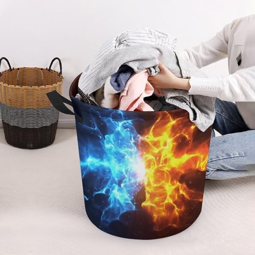Crashing Blue and Red Flames Multi-functional Laundry Hamper - Durable and Waterproof