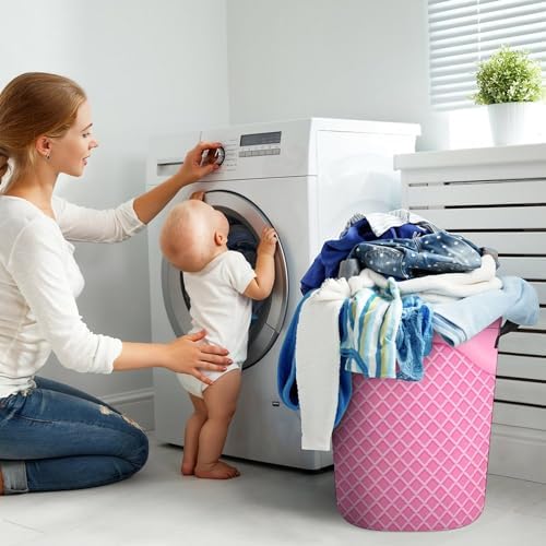 Pink Flowing Ice Cream Washable Laundry Hamper with Handles for Easy Access