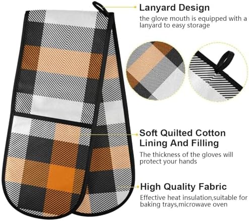 Halloween Plaid Double Oven Mitts Heat Resistant Soft Cotton Lining