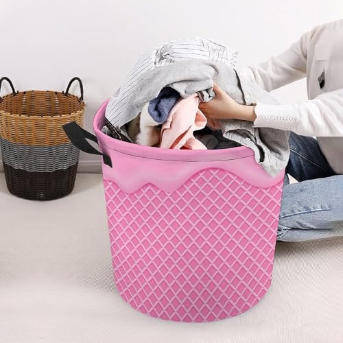 Pink Flowing Ice Cream Washable Laundry Hamper with Handles for Easy Access